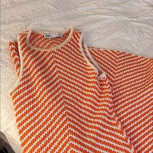 Zara Vibrant Orange and White Chevron Tank